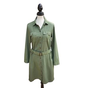 J Crew Twill Utility Belted Shirtdress Utility Green Size 4